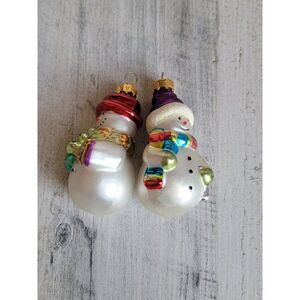 Unique Treasures blown glass snowman set ornament Xmas tree glitter